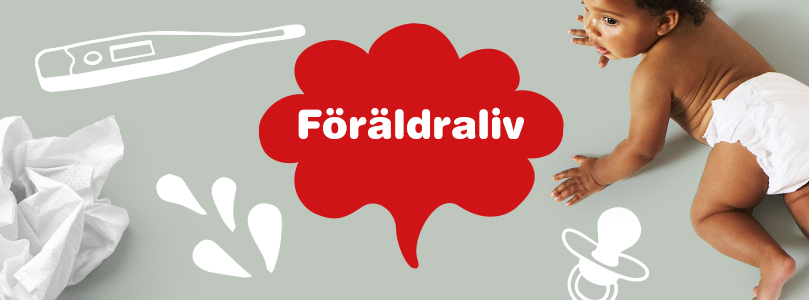 föräldraliv_bebis kryper över bilden med en röd splach där det står föräldraliv